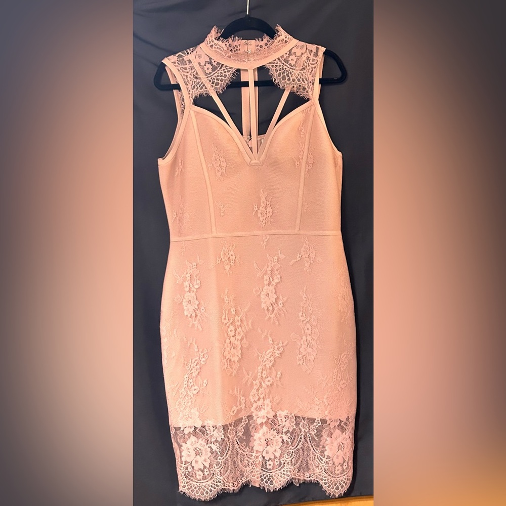 Gorgeous, Elegant Pink Lace Bodycon Dress, brand new
